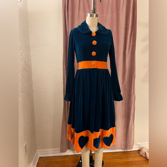 Early 2000s Chloé Belted Velvet Heart Jacket Dress 💙🧡 - Picture 1 of 8